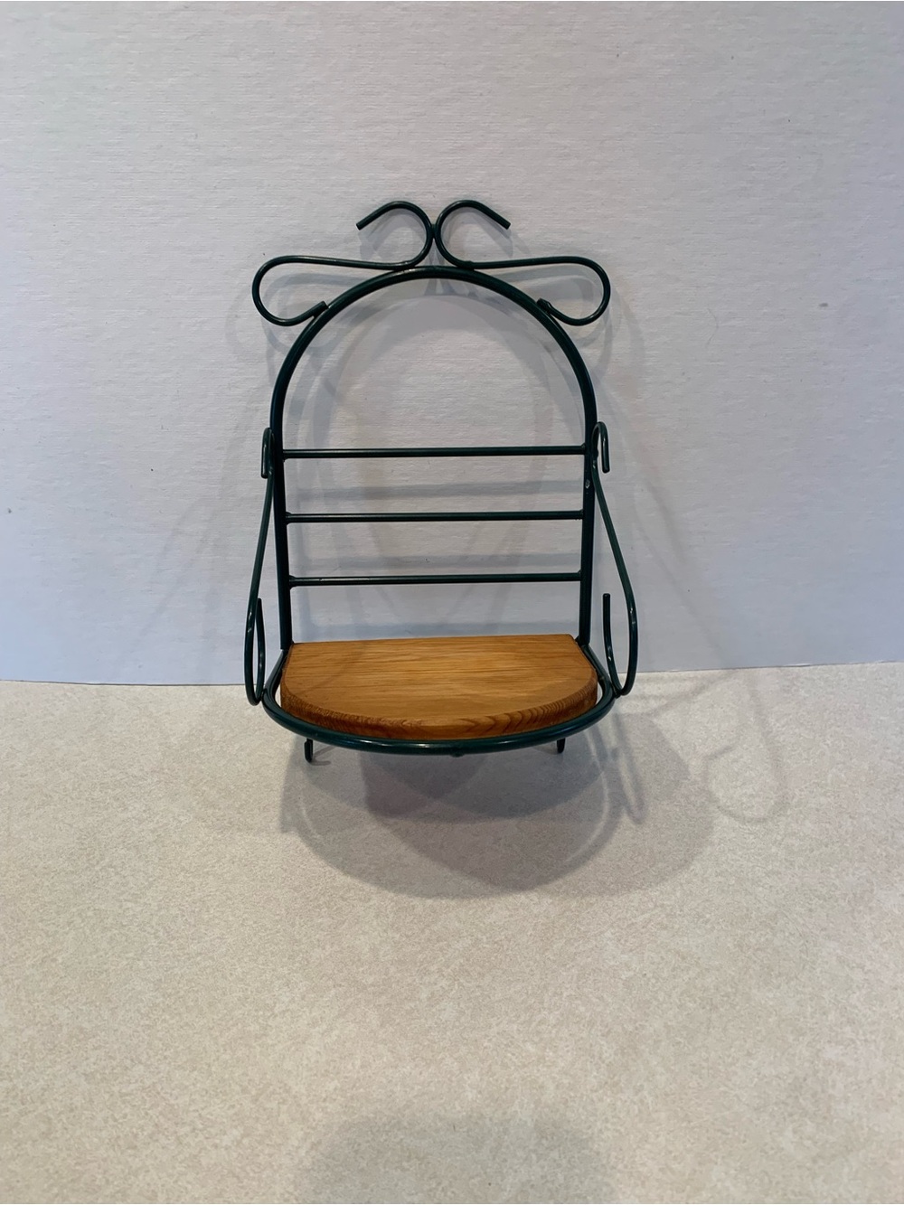 Vintage Green Metal and Wood Wall Shelf Cottagecore